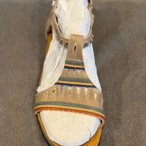 Naot Moccasin Tan Sandals with Multicolor Accents